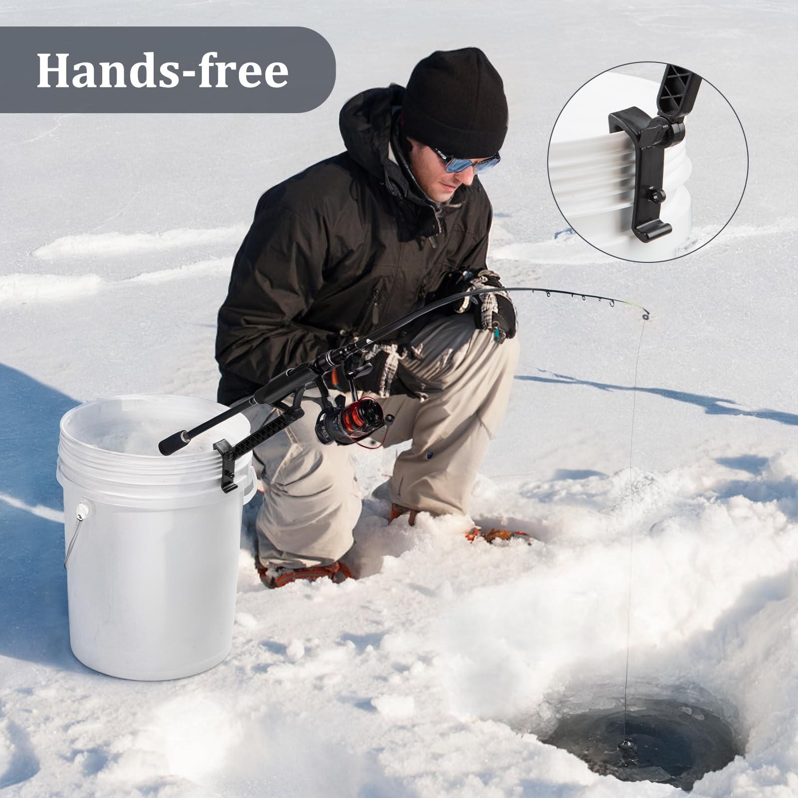 Huntury angle adjustment enables precise rod positioning on uneven ice