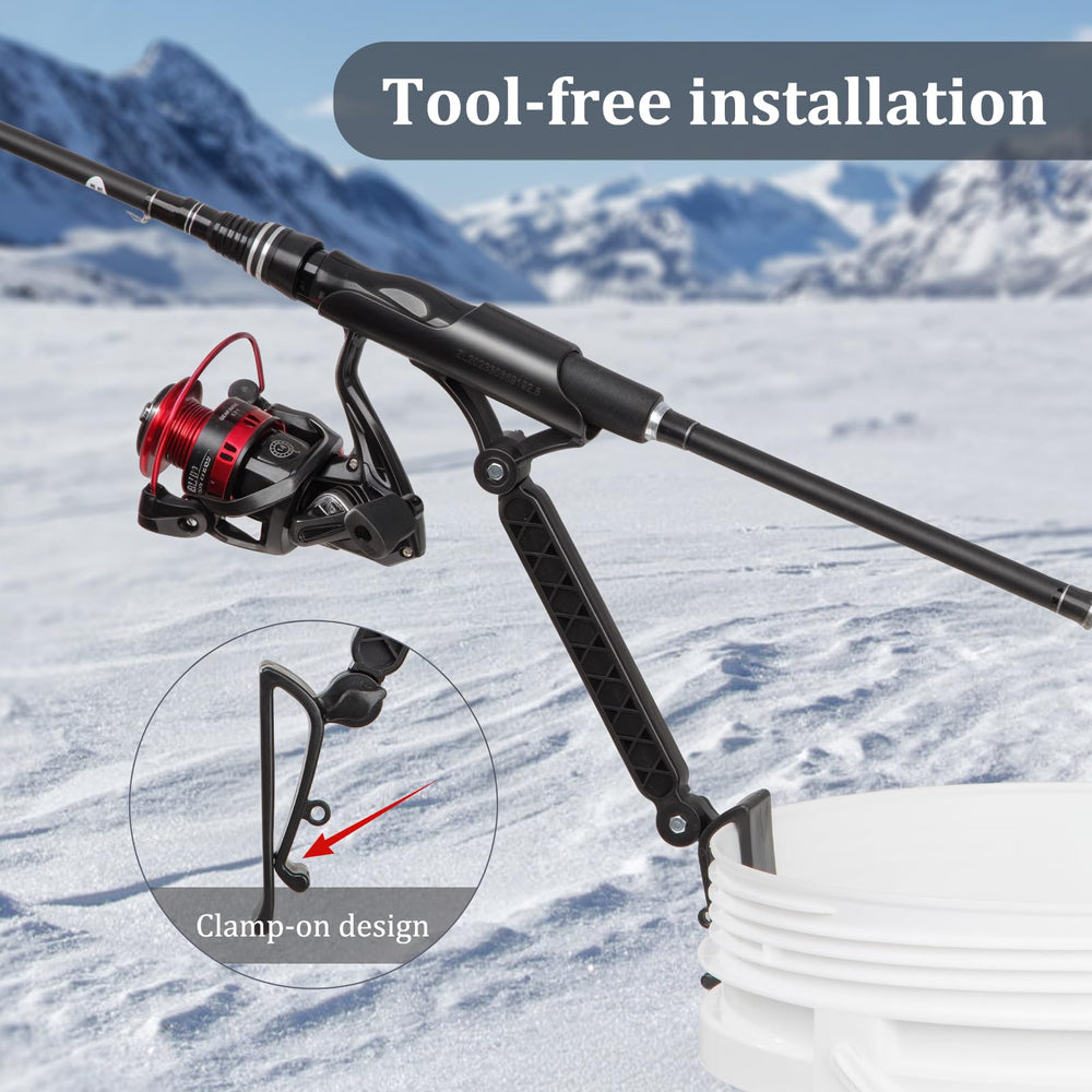 Huntury clip-on mount in use for quick, hands-free fishing on ice