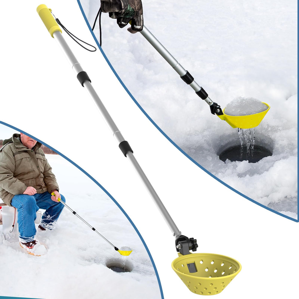 Huntury retractable ice fishing scoop skimmer with adjustable 1.1–2.4 ft handle