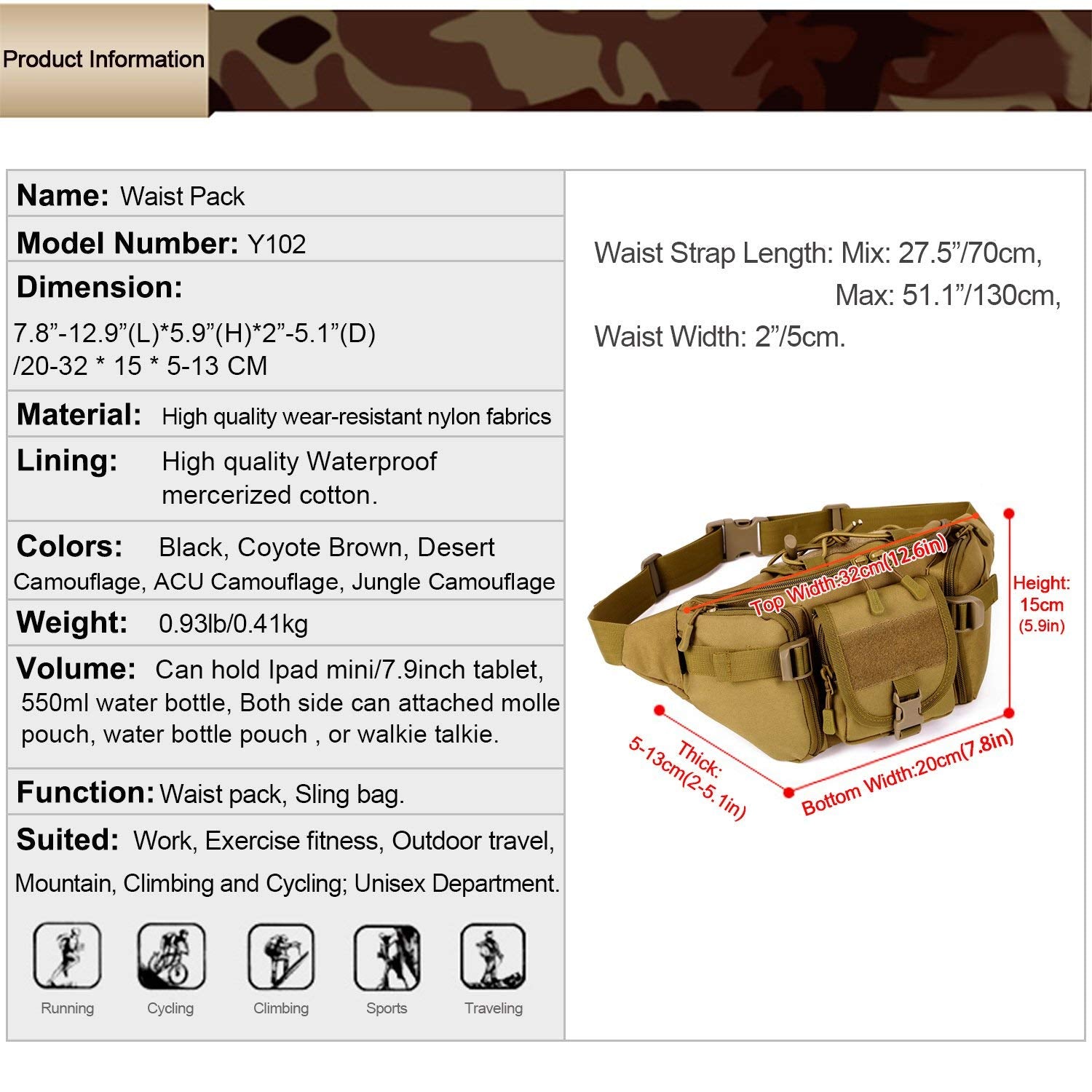 Huntvp Military Fanny Pack back strap design for secure all-day wear.