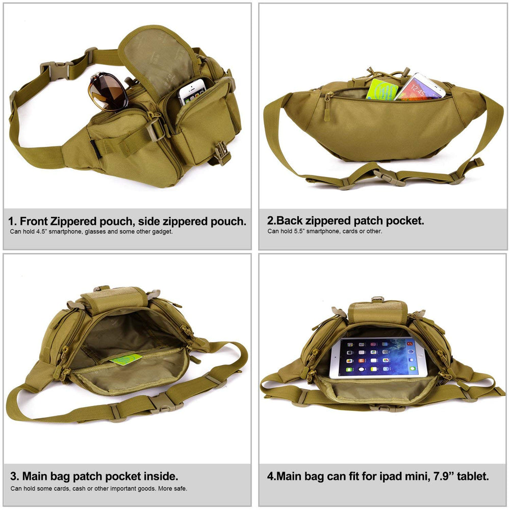 Huntvp Military Fanny Pack pocket layout enables multitask storage.