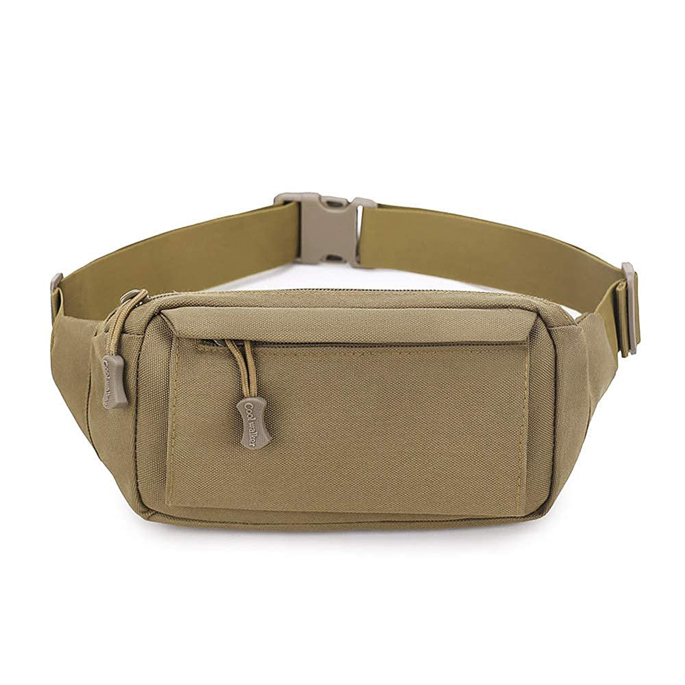 Huntvp Tactical Fanny Pack front view in tan with quick-access storage.