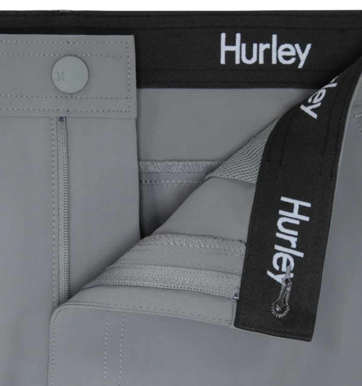 Hurley men’s water-repellent pant fabric texture close-up emphasizes durable stretch