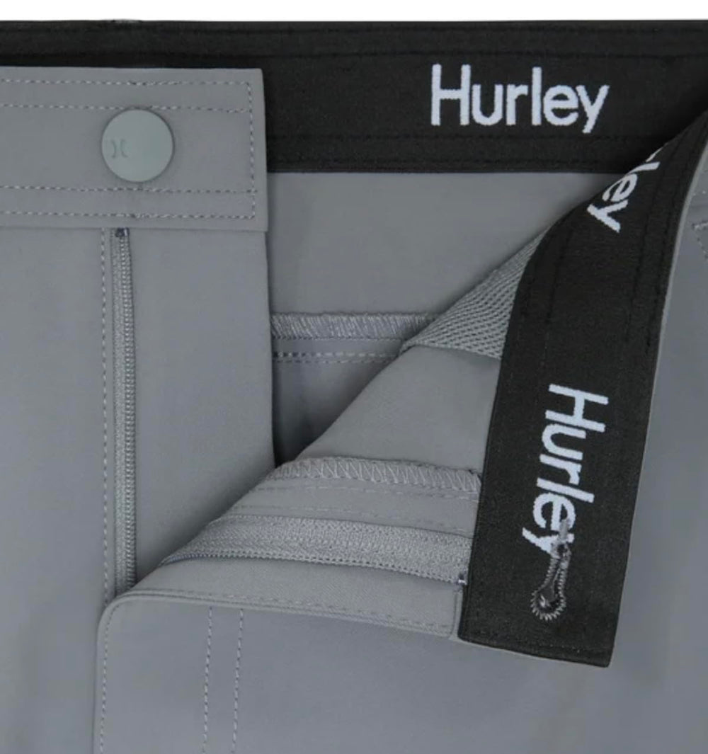 Hurley men’s water-repellent pant fabric texture close-up emphasizes durable stretch