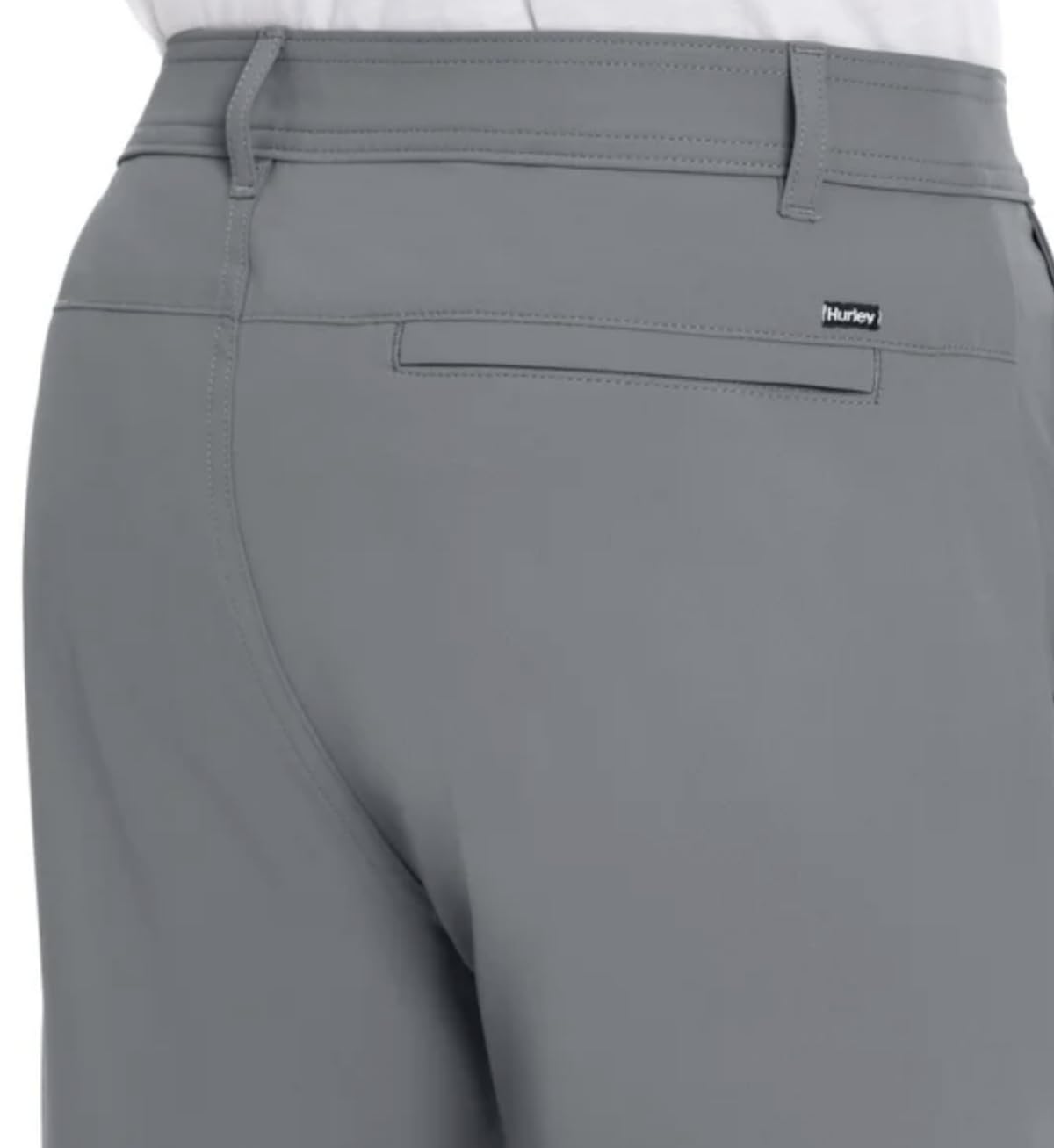 Hurley men’s water-repellent pant waistband detail demonstrates comfortable elastic fit