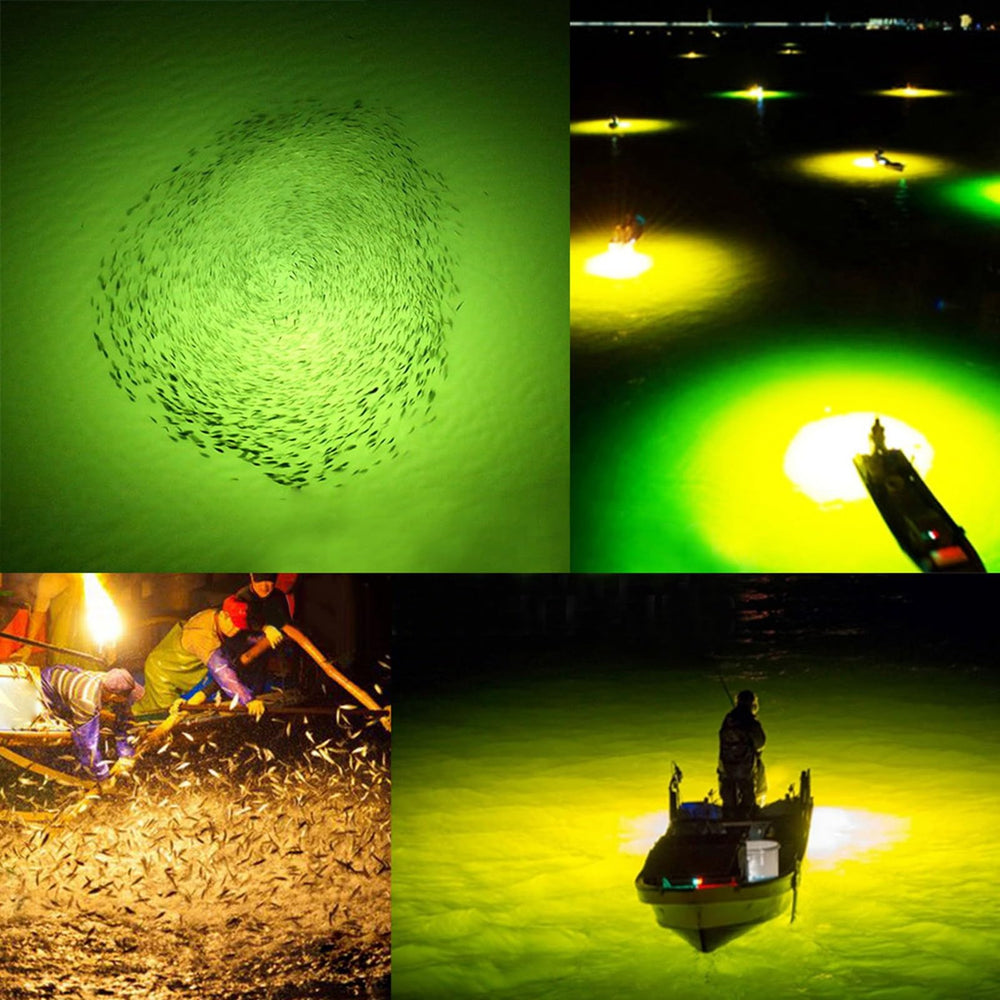 Close-up of HURRISE LED submersible fishing light green color