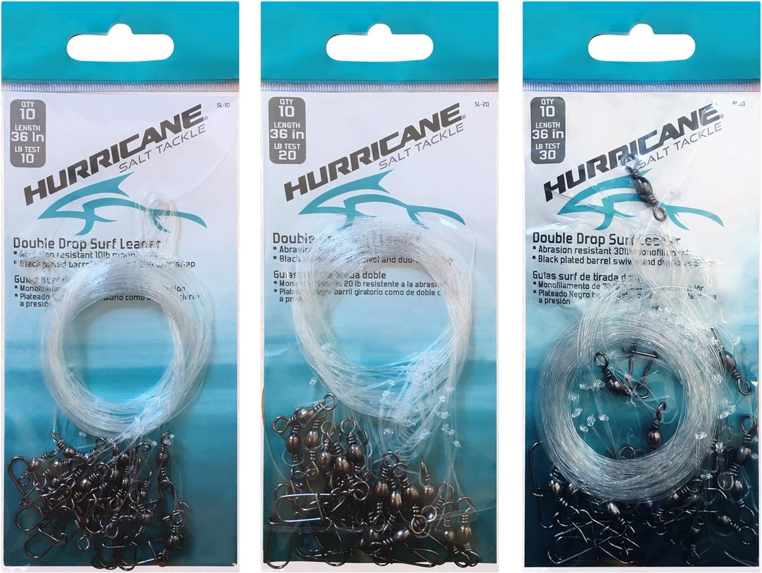 Hurricane Surf Fishing Leader Bundle 10lb double drop, versatile for shore setups.