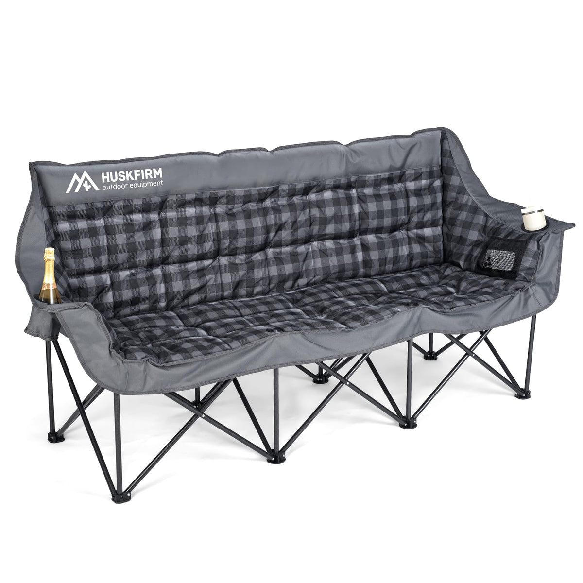 Huskfirm 3-Seat Camping Chair full setup offers shared comfort for outdoor gatherings.