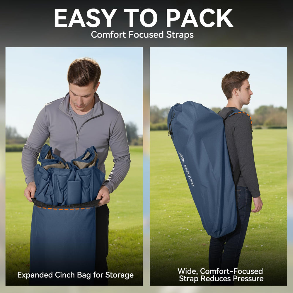 Huskfirm blue folding chair enhances outdoor comfort on lawn or beach.