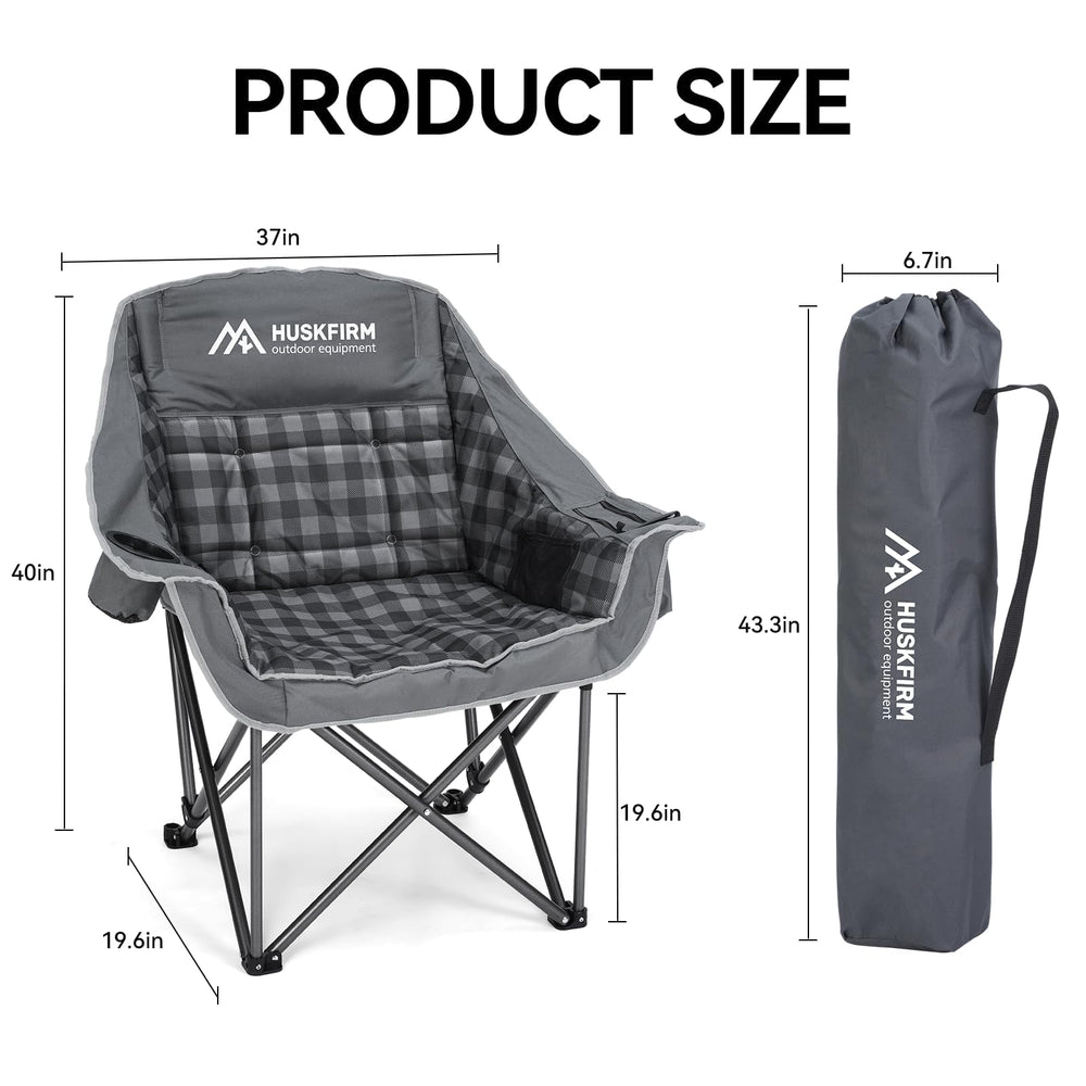 Huskfirm comfort padding seat and backrest provide soft support during long sits.