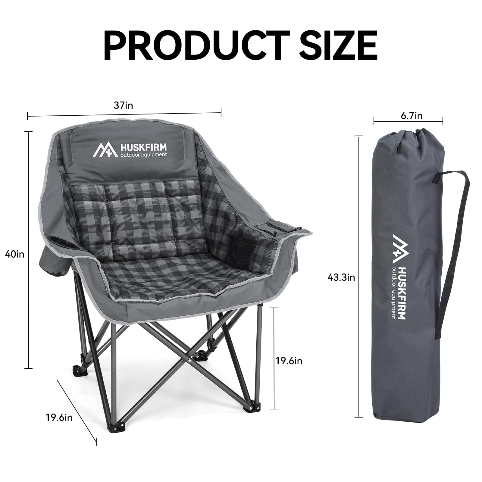 Huskfirm comfort padding seat and backrest provide soft support during long sits.