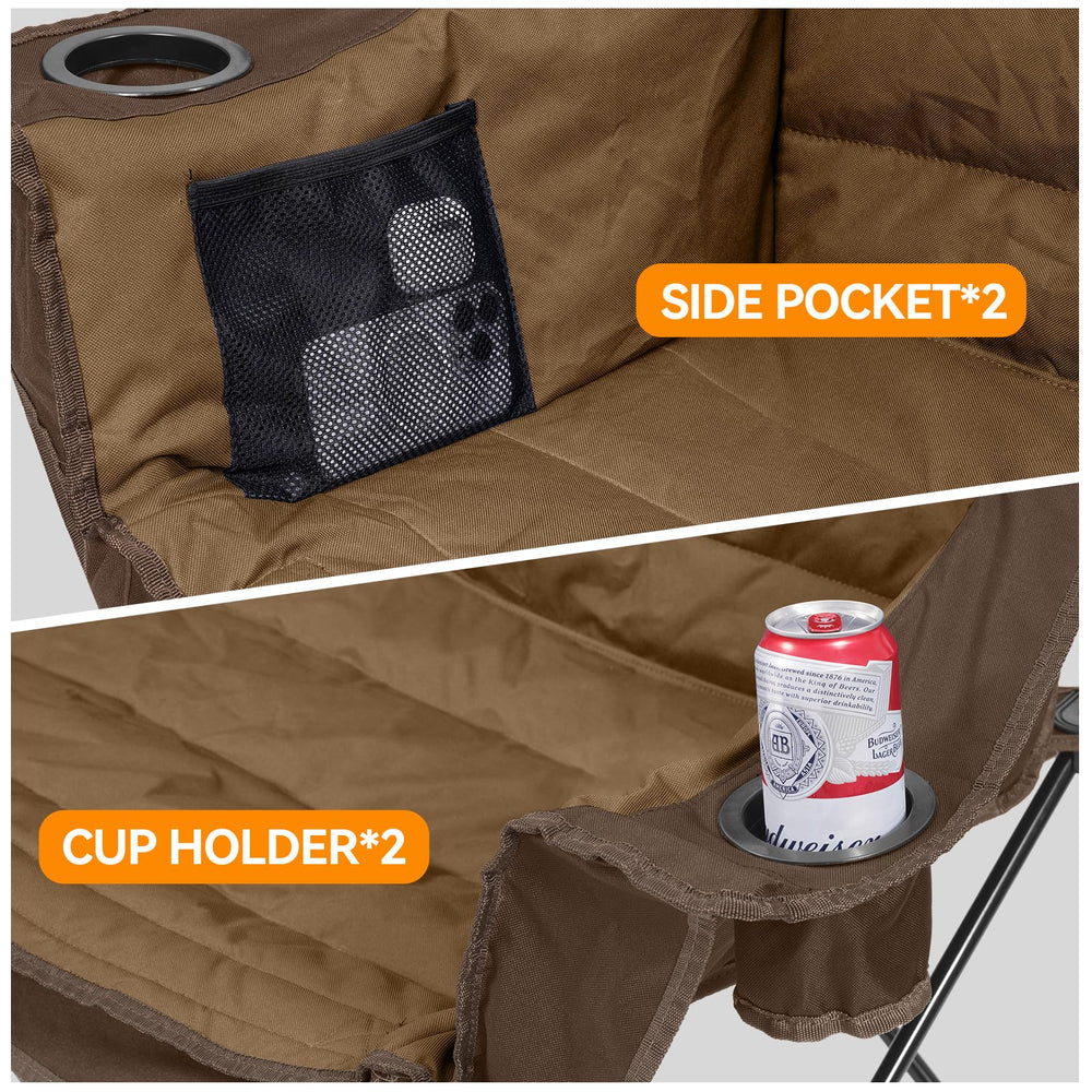 Huskfirm cup holders and storage bags keep drinks and essentials within reach.