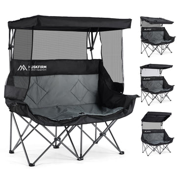Huskfirm double camping chair canopy setup providing adjustable shade for sun-heavy days