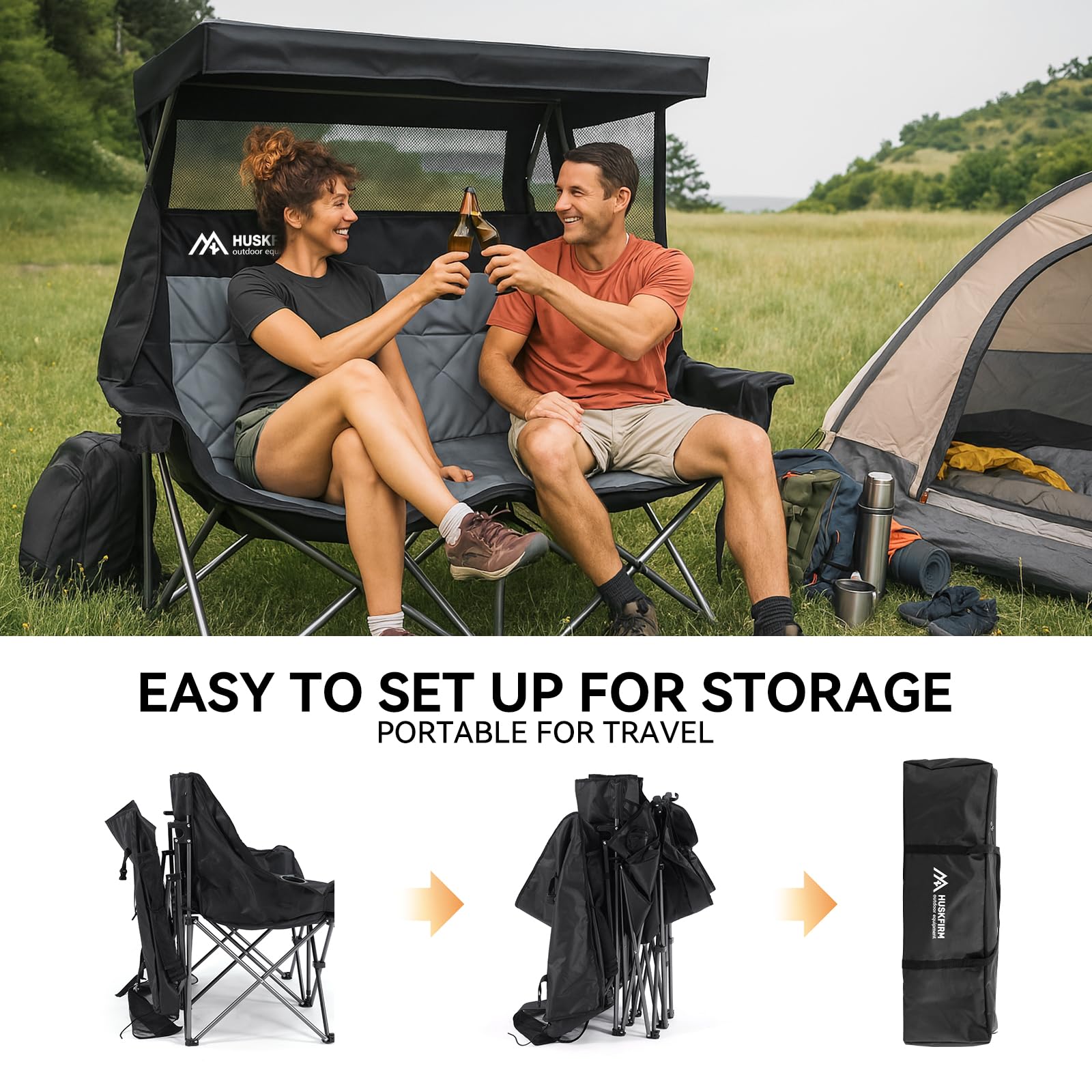 Huskfirm double camping chair mesh cup holders support drinks