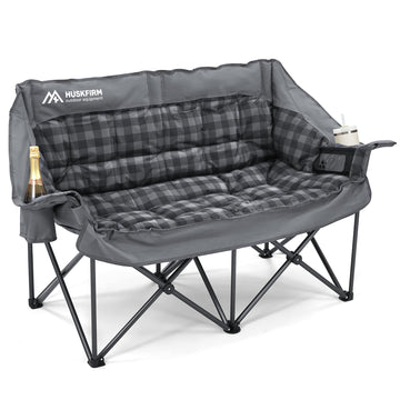 Huskfirm double camping chair padded seat for two outdoors with plush comfort