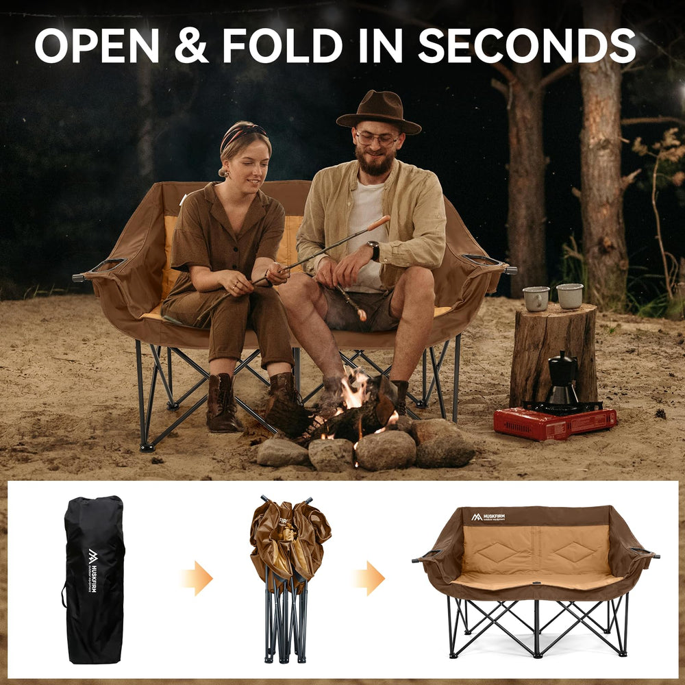 Huskfirm double camping chair sturdy steel frame with anti-slip feet