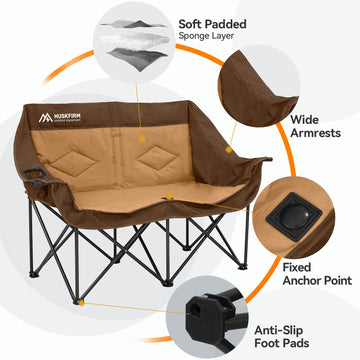 Huskfirm double camping chair two people seated with wide armrests