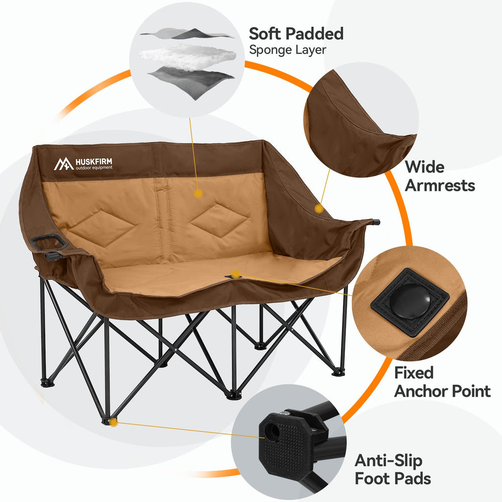 Huskfirm double camping chair two people seated with wide armrests