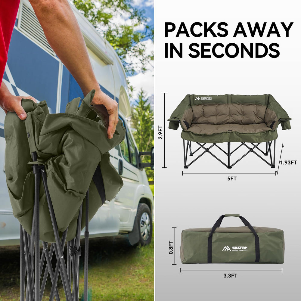 Huskfirm heavy-duty-folding-sofa features a sturdy steel frame ideal for rugged outdoor use.