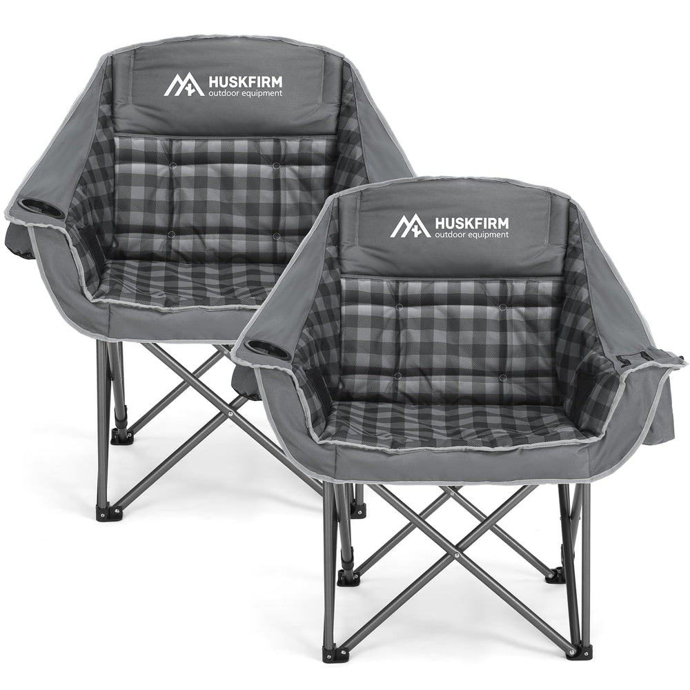 Huskfirm oversized camping chair folded frame offers portable, stable seating for outdoor adventures.