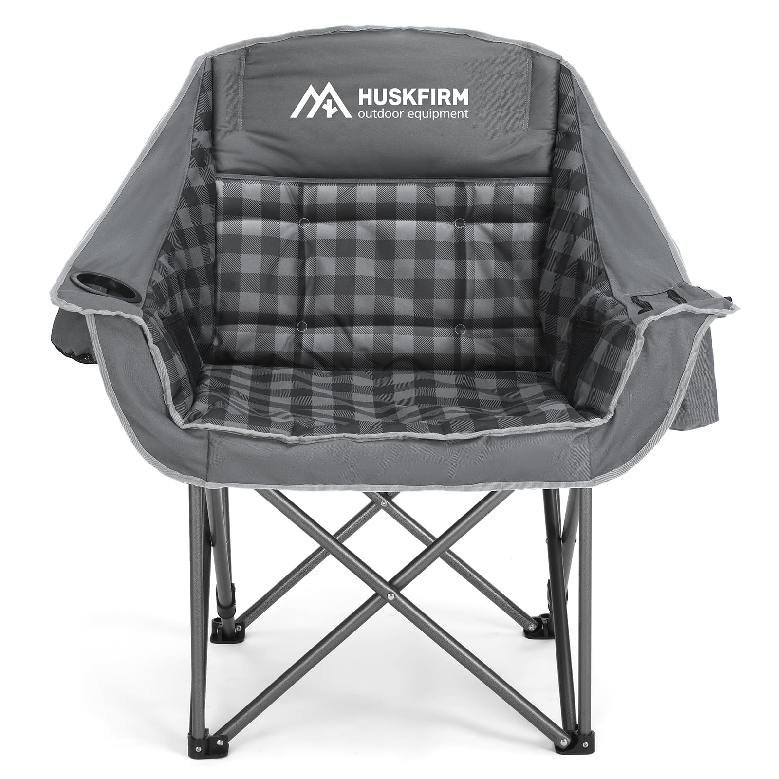 Huskfirm oversized camping chair frame showcases a sturdy steel build for durable outdoor seating.
