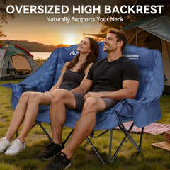Huskfirm padded double camping chair blue folded for quick transport and storage.