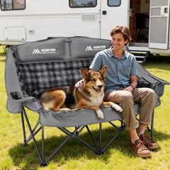 Huskfirm padded double camping chair cup holder keeps drinks within easy reach.