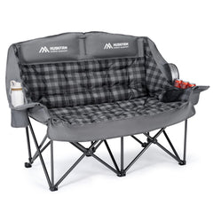Huskfirm padded double camping chair high back supports neck comfort during long outdoor sessions.