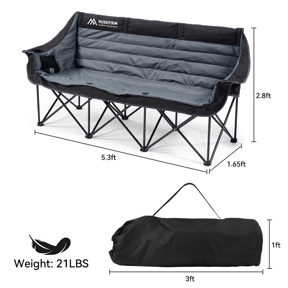 Huskfirm portable camping chair folds compactly with a carry bag for easy travel.