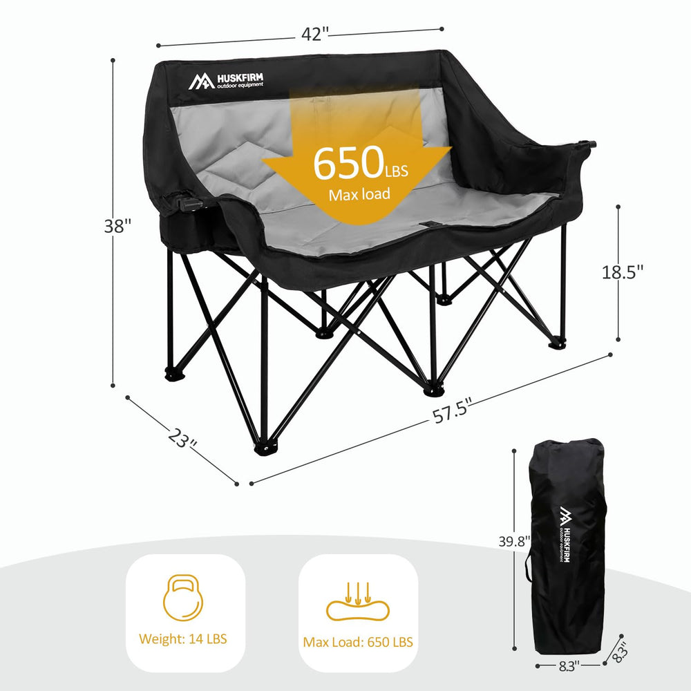 Huskfirm steel-frame construction with stabilizing legs promises solid support on uneven ground.
