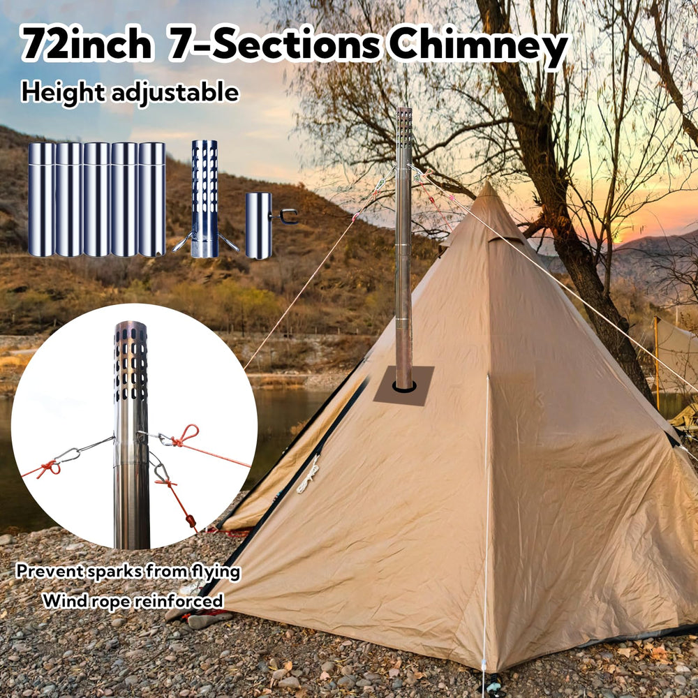 Huskfirm tent stove chimney pipes demonstrating adjustable height for versatile ventilation