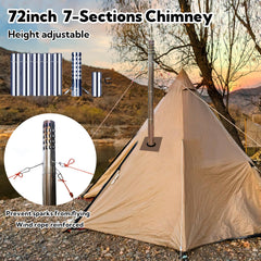 Huskfirm tent stove chimney pipes demonstrating adjustable height for versatile ventilation