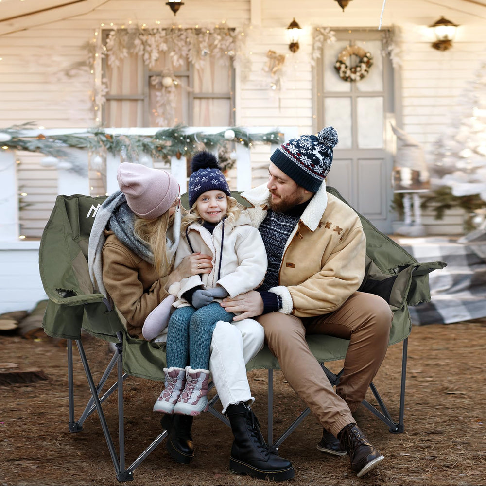 Huskfirm two-person-loveseat-outdoor-couch provides extra room for family camping and relaxed chats.