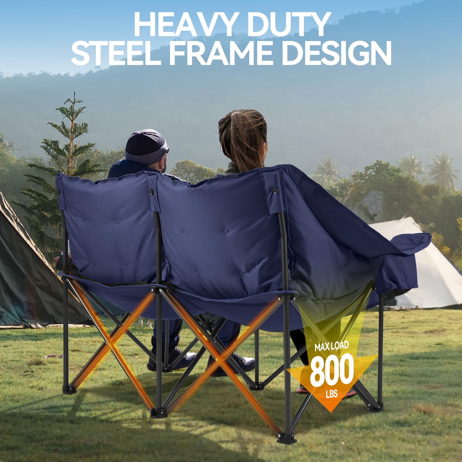 Huskfirm two-person outdoor chair navy blue – spacious seating for outdoor moments