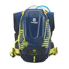 Husqvarna Dakar hydration backpack front view highlighting organized storage and hydration access
