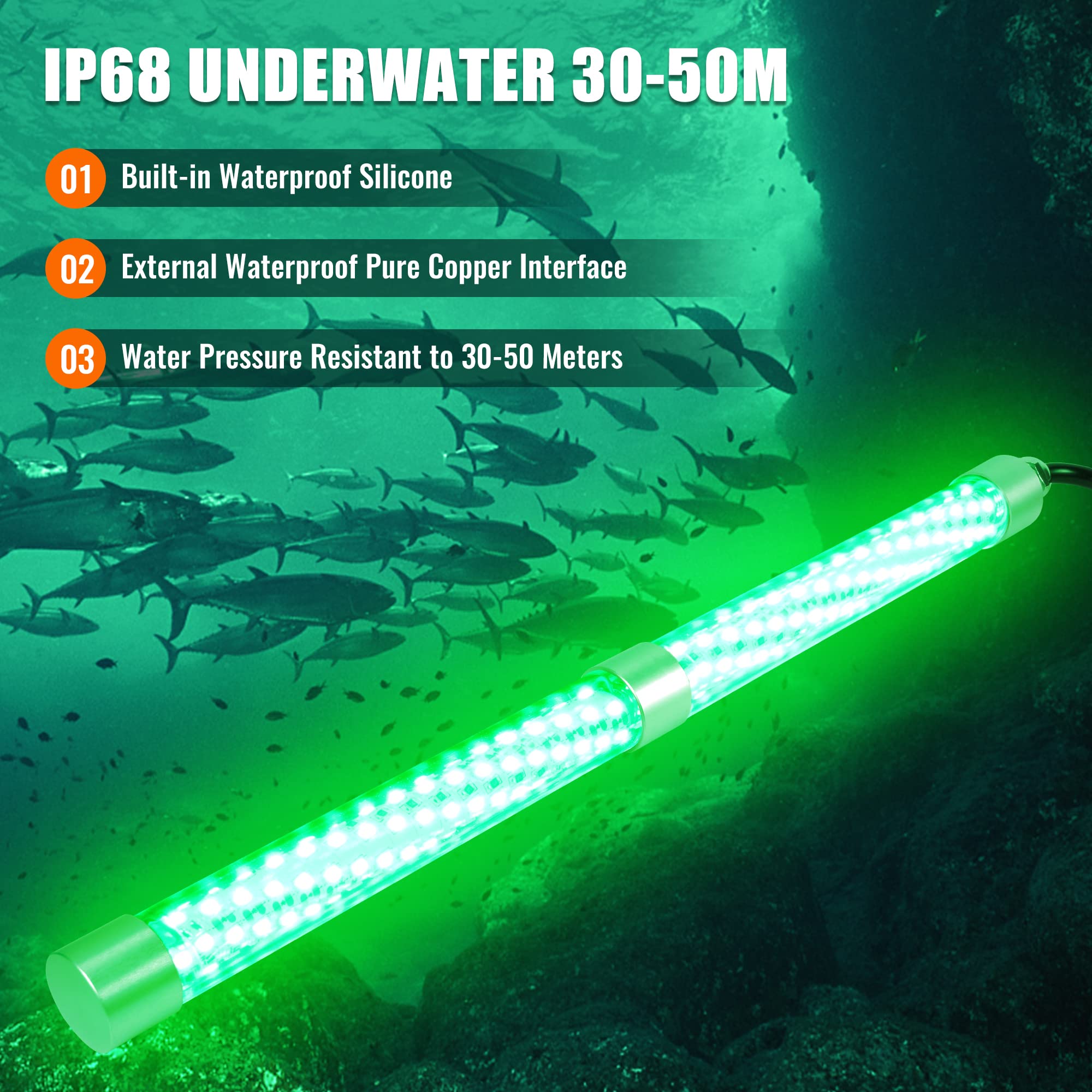 Close-up of PMMA shell and LED array inside FS0-2 underwater fishing light