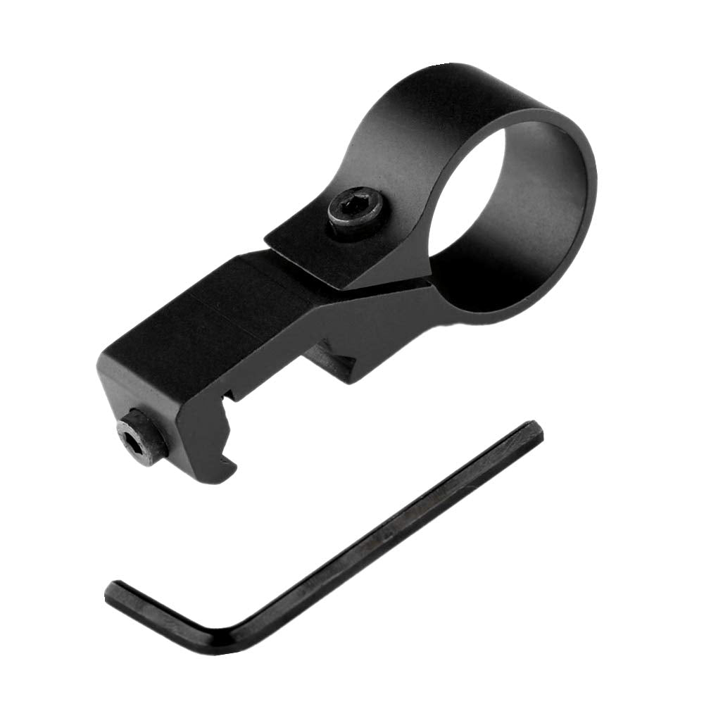 HWZ offset ring side mount on 7/8-inch Picatinny rail secures a 1-inch flashlight.