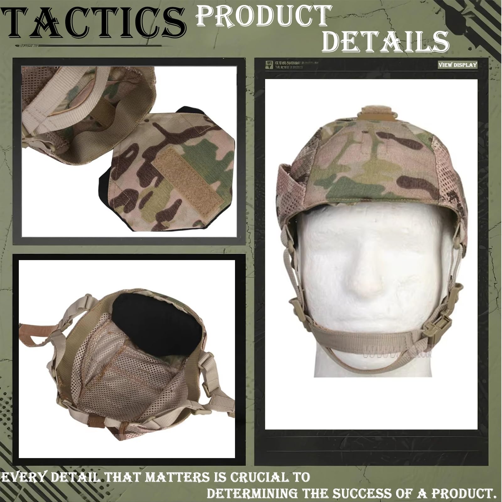 HXCSYC camouflage cap with adjustable head and chin straps for precise fit.