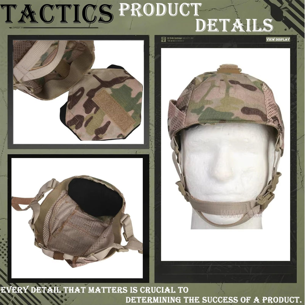 HXCSYC camouflage cap with adjustable head and chin straps for precise fit.