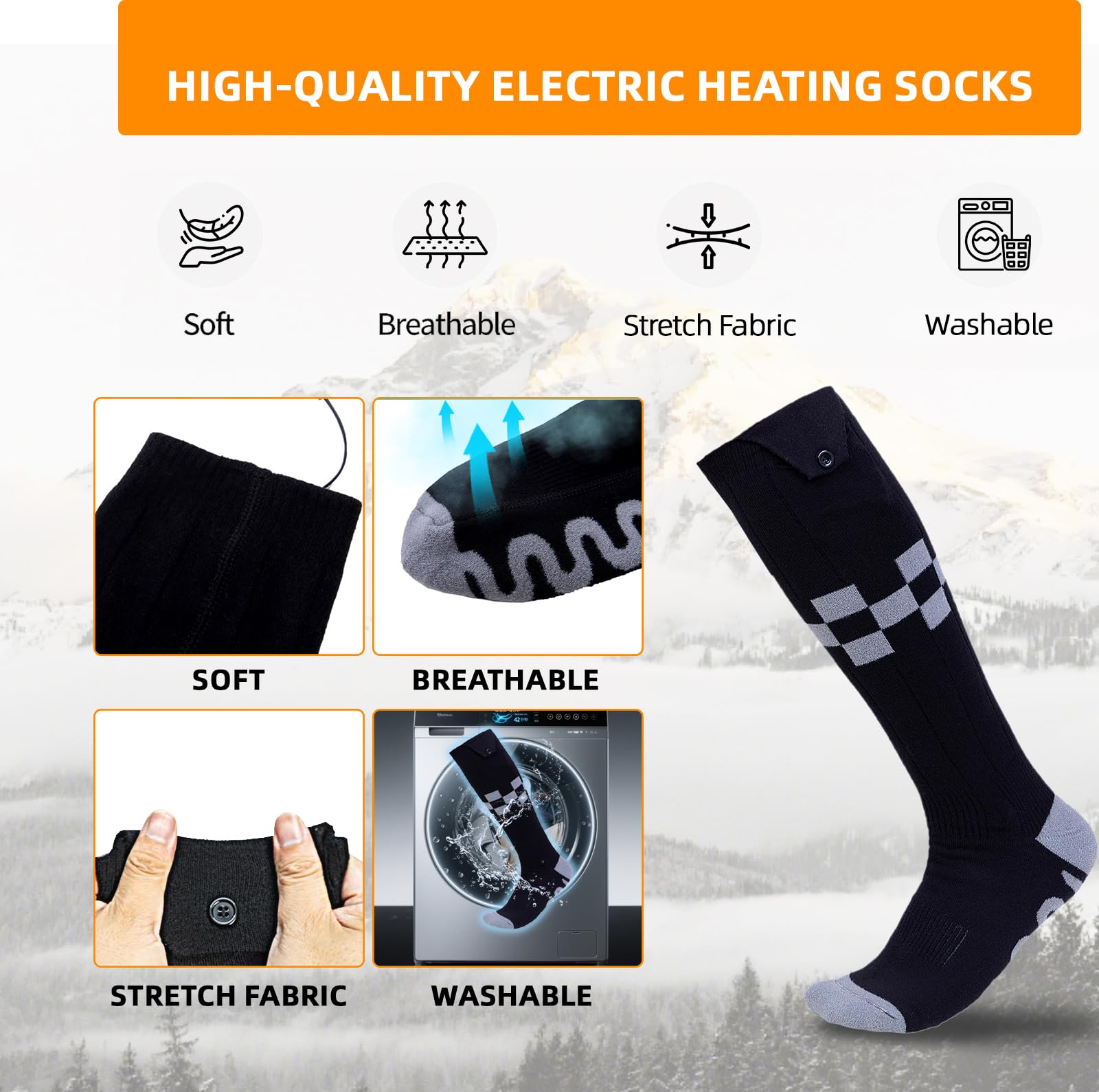 HXERY heated socks ideal for winter activities like skiing and hunting with reliable heat.