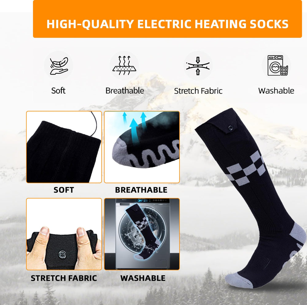 HXERY heated socks ideal for winter activities like skiing and hunting with reliable heat.