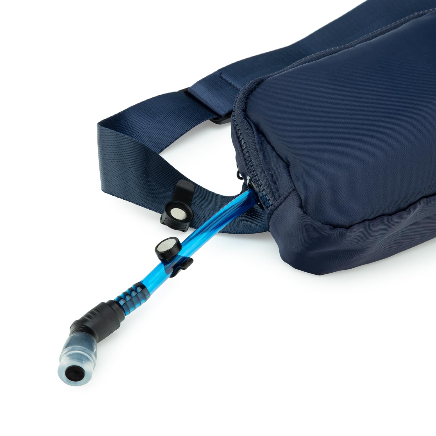 HY-FAN blue cross body bag shown in action