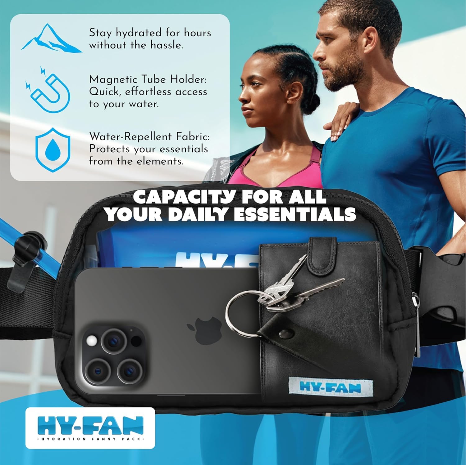 HY-FAN Kenai crossbody hands-free design supports active living and travel