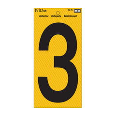 Hy-Ko 5-inch black on yellow reflective number 3 enhances mailbox visibility at night.