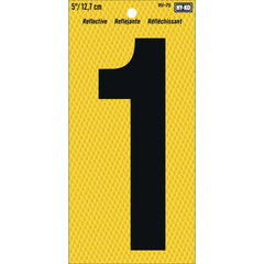 Hy-Ko 5-inch blk/yel reflective number for clear address markers at night.