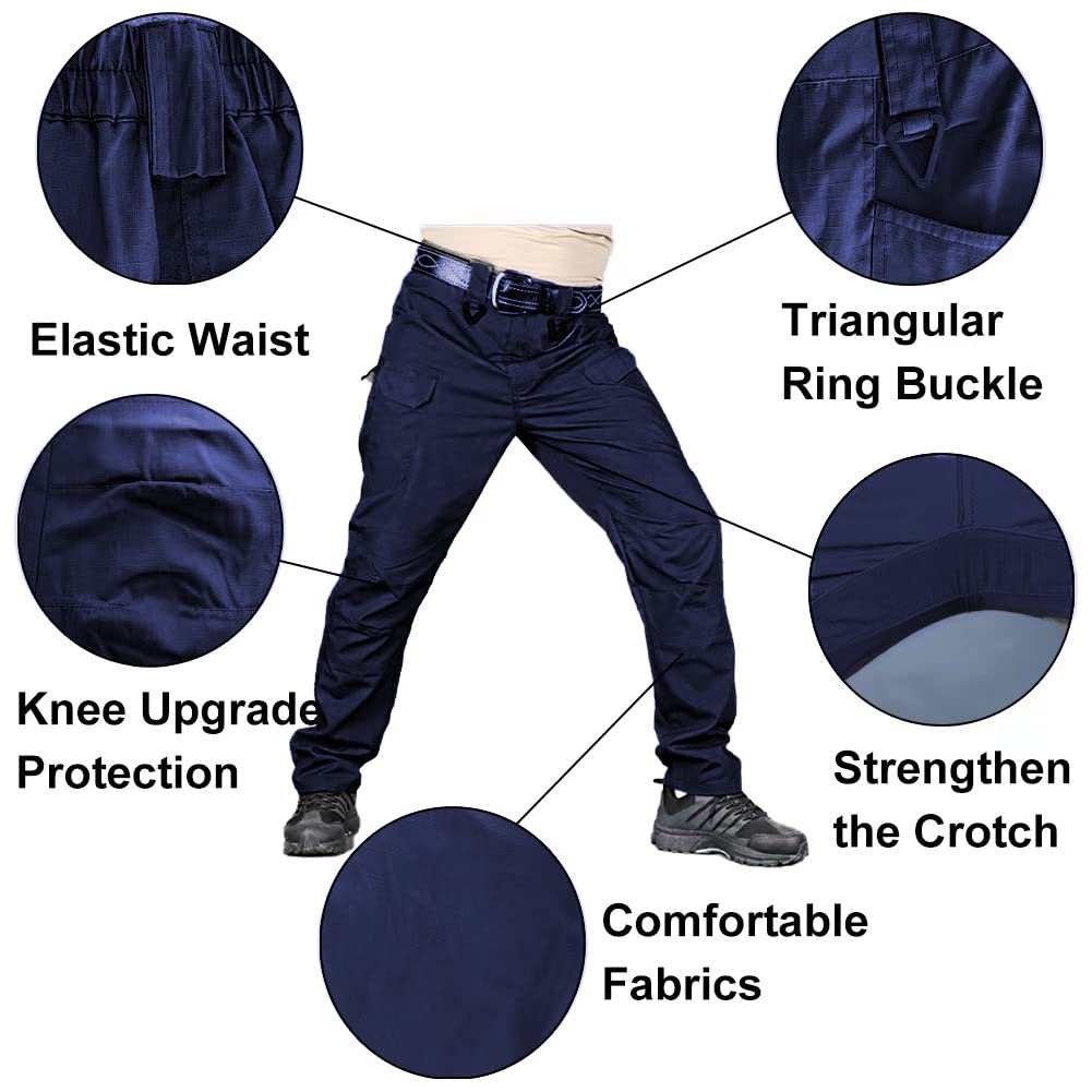 HYCOPROT men's tactical pants blue back view showing back pockets