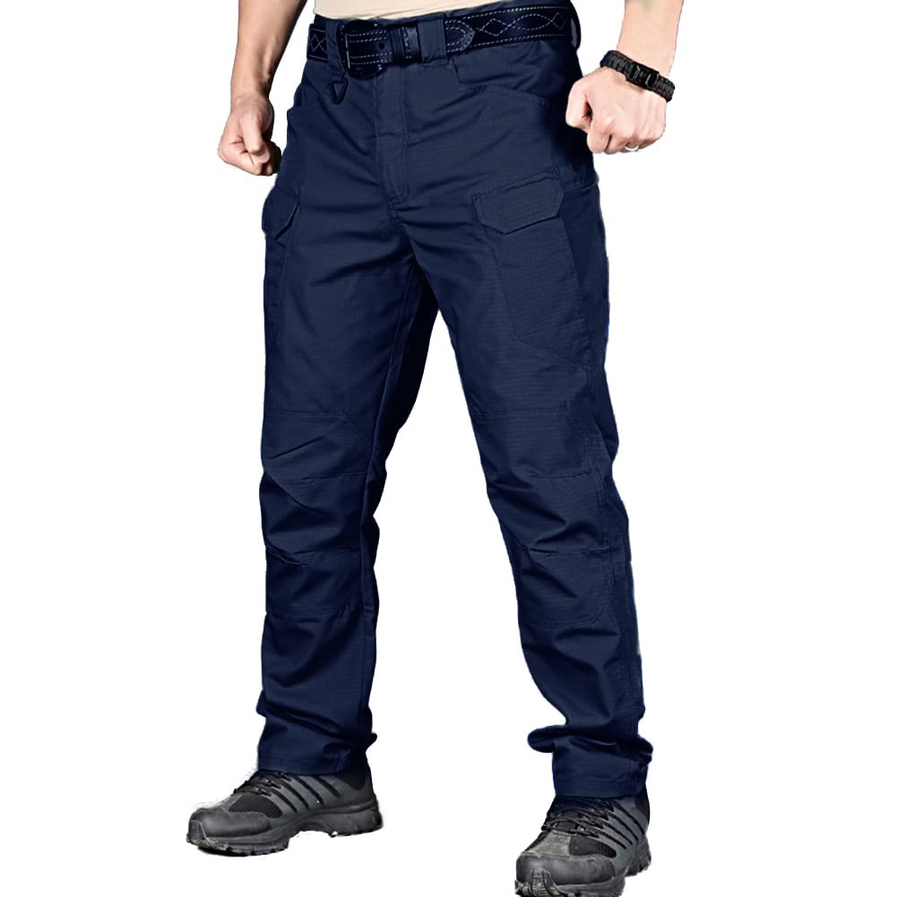 HYCOPROT men's tactical pants blue front view highlighting rugged cargo pockets