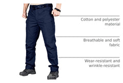HYCOPROT men's tactical pants blue pockets open to reveal organization
