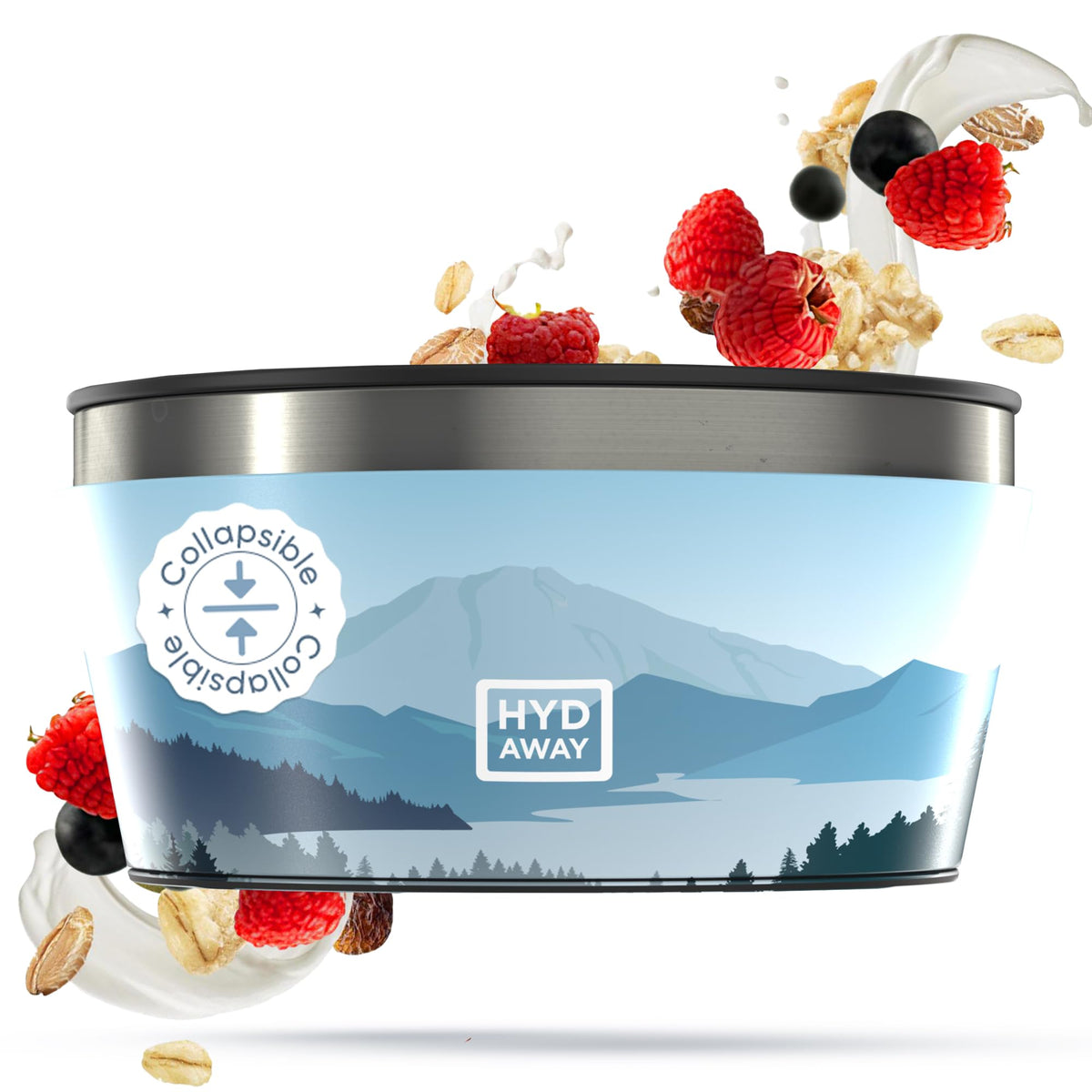 HYDAWAY 1quart collapsible bowl with lid shows compact storage for travel meals.