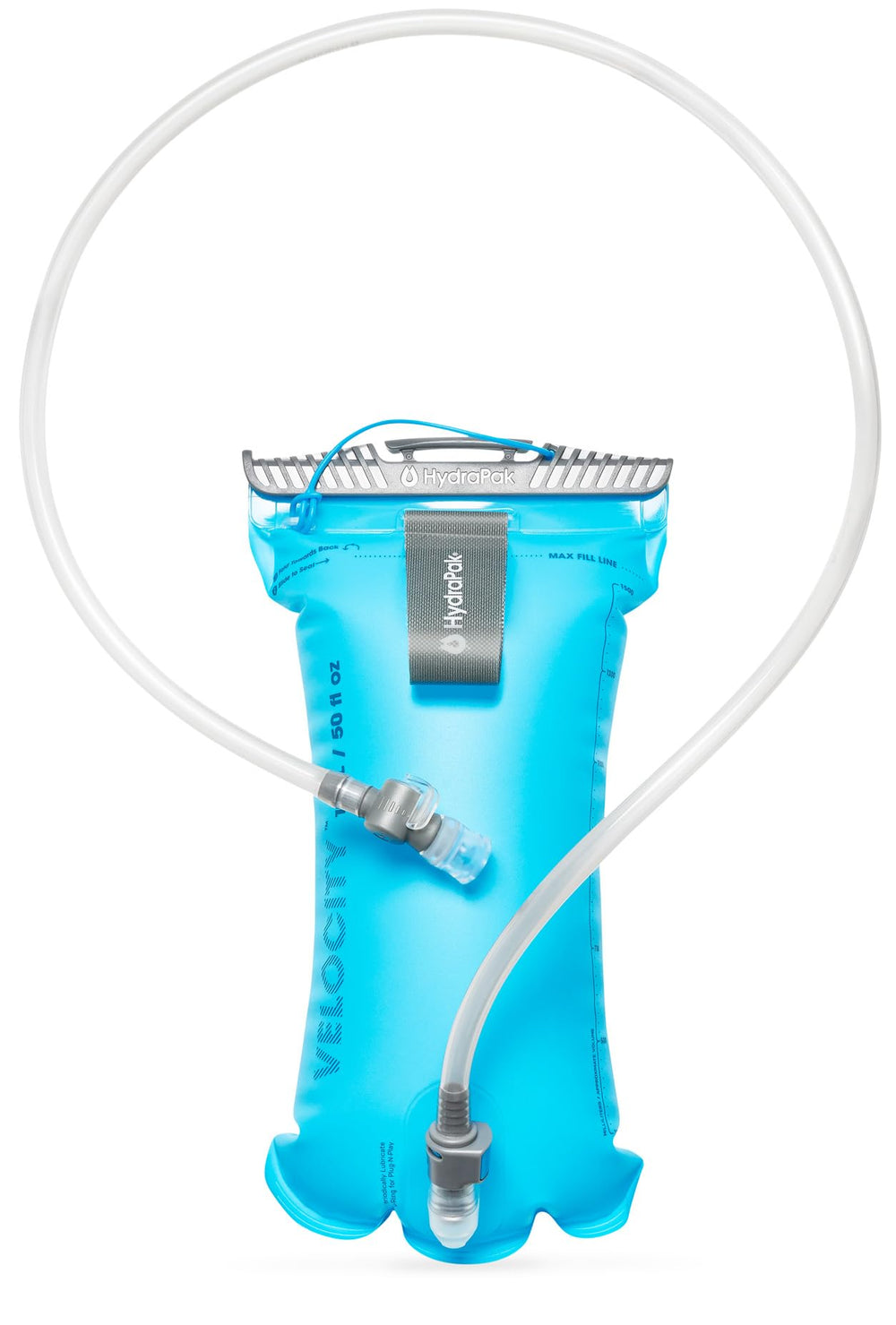 HydraPak Velocity 1.5L reservoir viewed from top for vest compatibility and slim hydration.